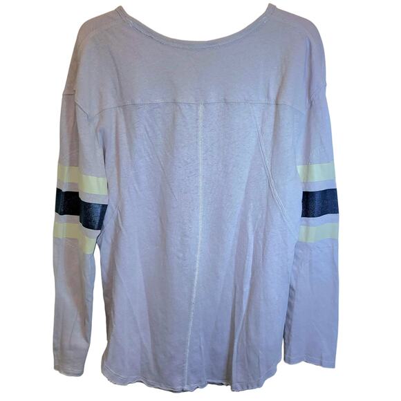 We The Free People Game Time Henley Top Long Sleeve Large Lavender Arm Stripes - Picture 5 of 14